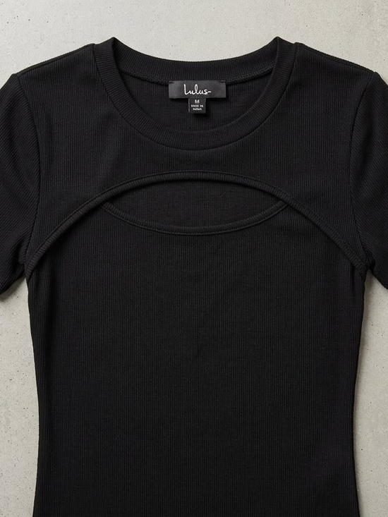 Lulus Tops - Lulu's Black Ribbed Short Sleeve Cutout Tee